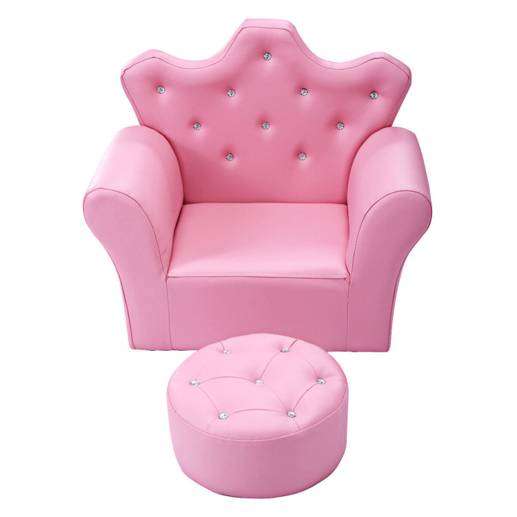 Pink Kids Sofa Armrest Couch with Ottoman-PinkCostway Gallery View 6 of 10