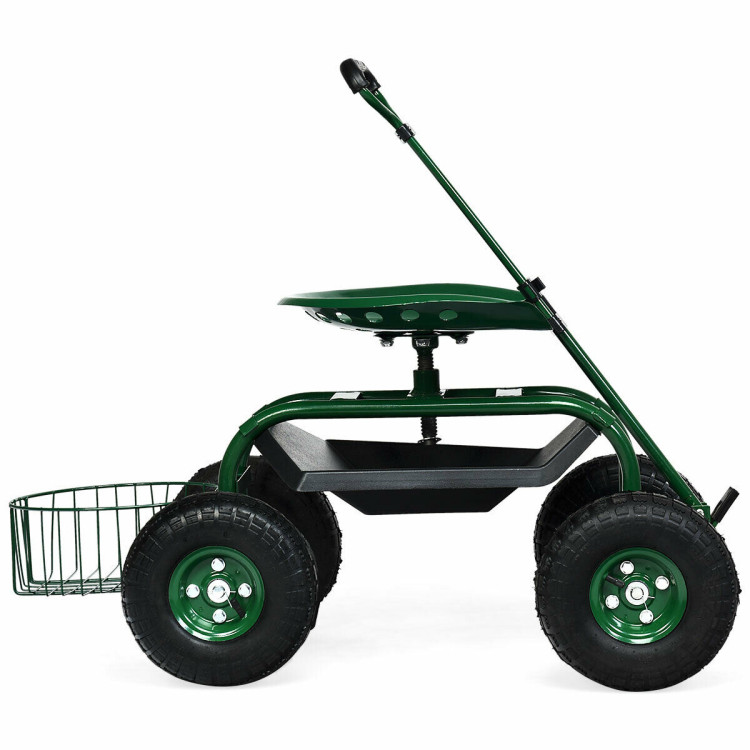 Heavy Duty Garden Cart with Tool Tray and 360 Swivel SeatCostway Gallery View 9 of 11