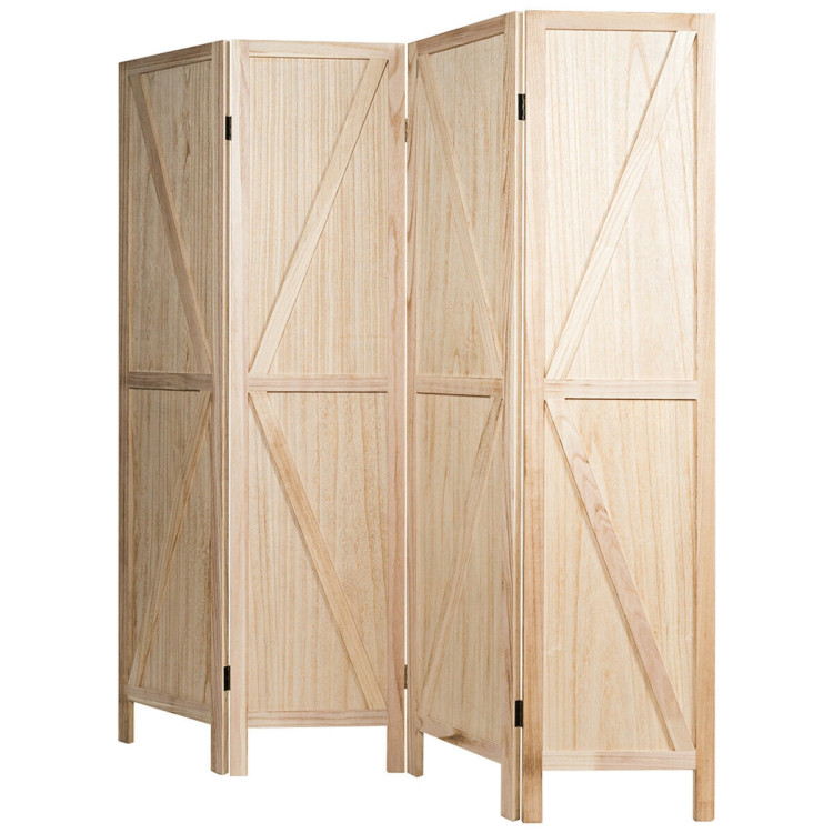4 Panels Folding Wooden Room Divider-NaturalCostway Gallery View 10 of 12
