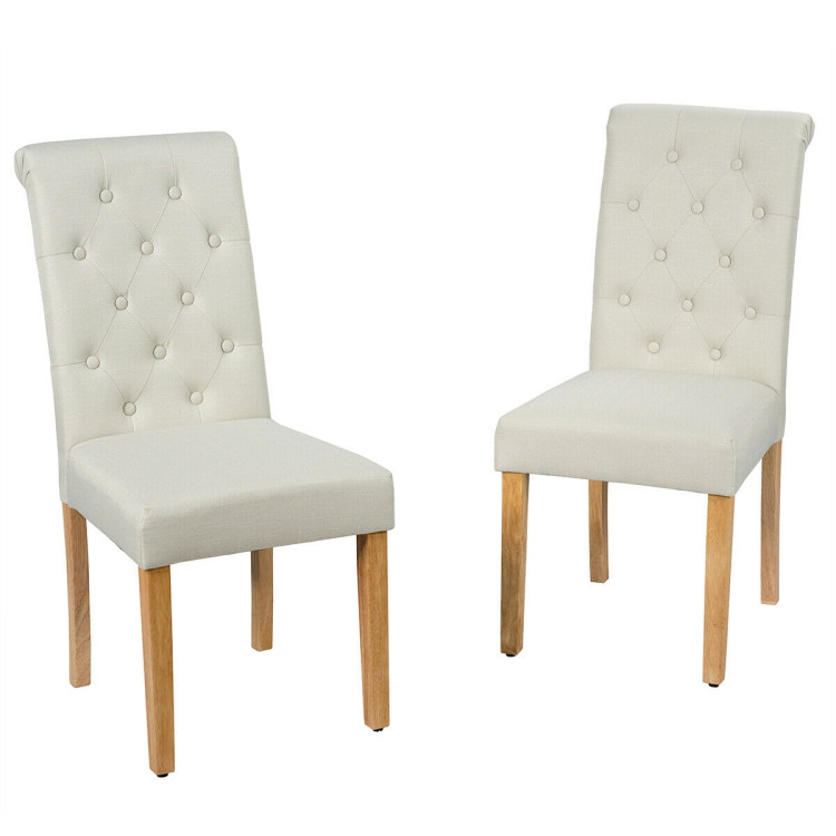 2 Pieces Tufted Dining Chair Set with Adjustable Anti-Slip Foot Pads-BeigeCostway Gallery View 1 of 12