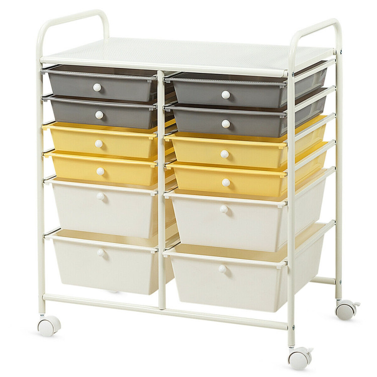 12 Drawers Rolling Cart Storage Scrapbook Paper Organizer Bins-YellowCostway Gallery View 8 of 12