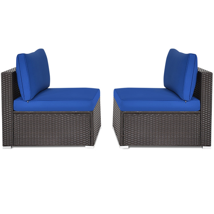 2 Pieces Patio Rattan Armless Sofa Set with 2 Cushions and 2 Pillows-NavyCostway Gallery View 9 of 11