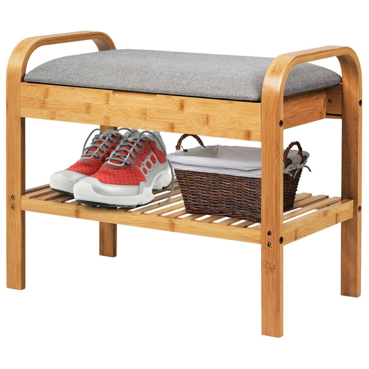 Shoe Rack Bench Bamboo with Storage Shelf -NaturalCostway Gallery View 5 of 12