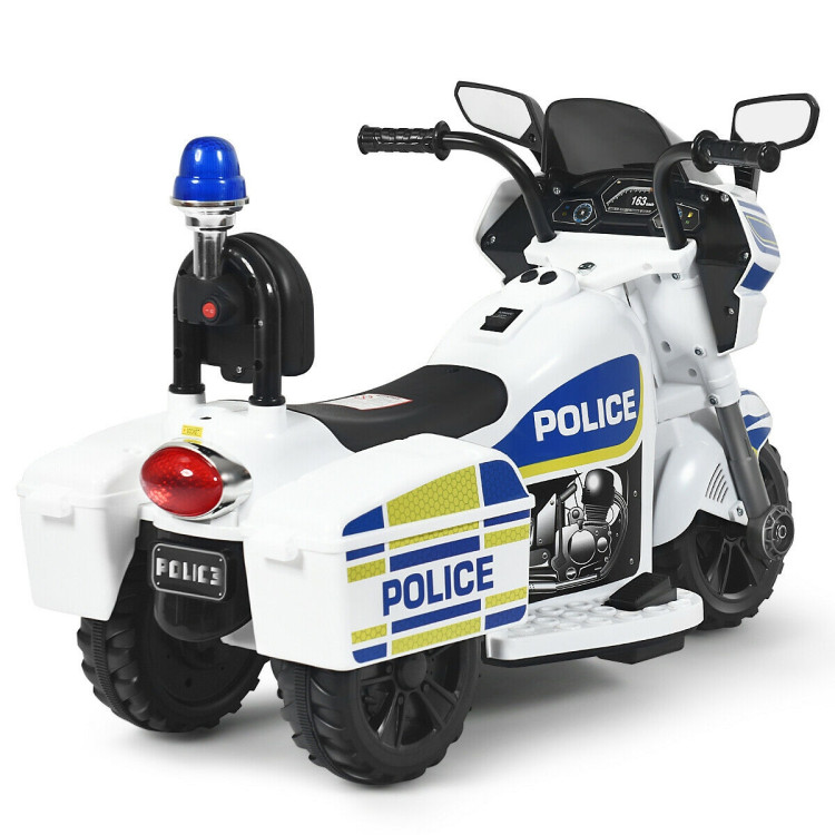 6V 3-Wheel Kids Police Ride On Motorcycle with BackrestCostway Gallery View 3 of 11