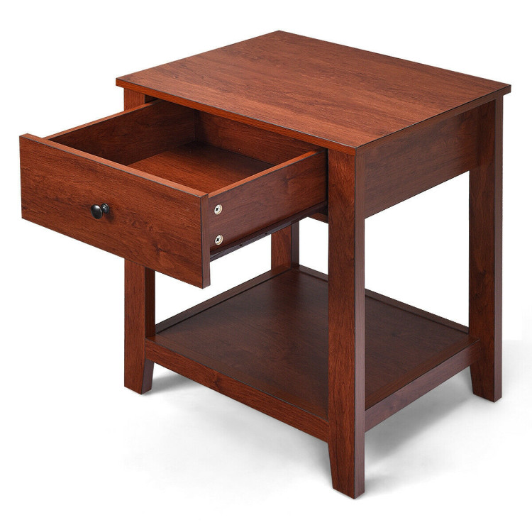 Set of 2 Nightstand with Storage Shelf and Pull HandleCostway Gallery View 10 of 12