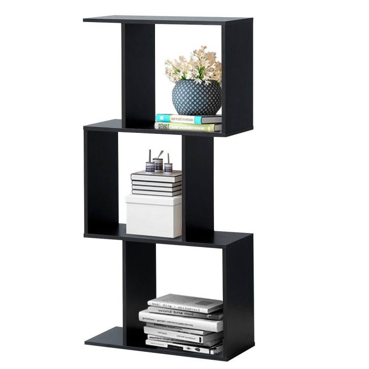 2/3/4 Tiers Wooden S-Shaped Bookcase for Living Room Bedroom Office-3-TierCostway Gallery View 6 of 12