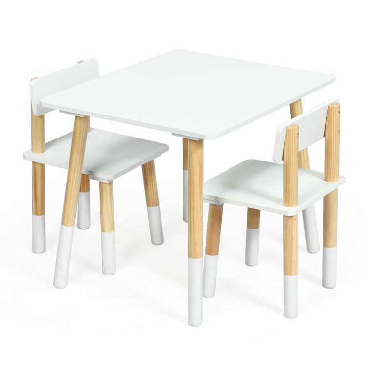 Kids Wooden Table and 2 Chairs Set-WhiteCostway Gallery View 9 of 12