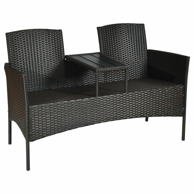 Modern Patio Conversation Set with Built-in Coffee Table and Cushions -RedCostway Gallery View 10 of 12