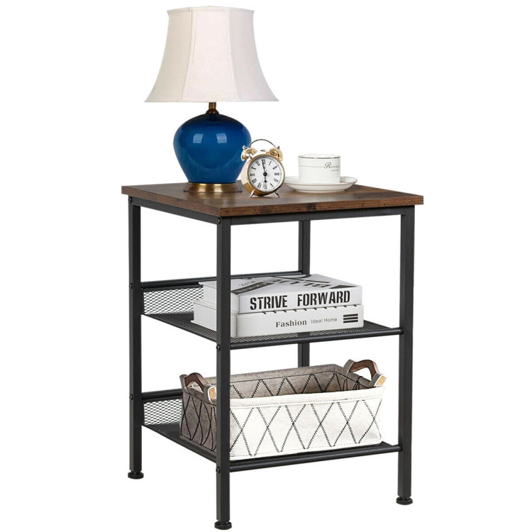 3-Tier Industrial End Table with Mesh Shelves and Adjustable ShelvesCostway Gallery View 9 of 12