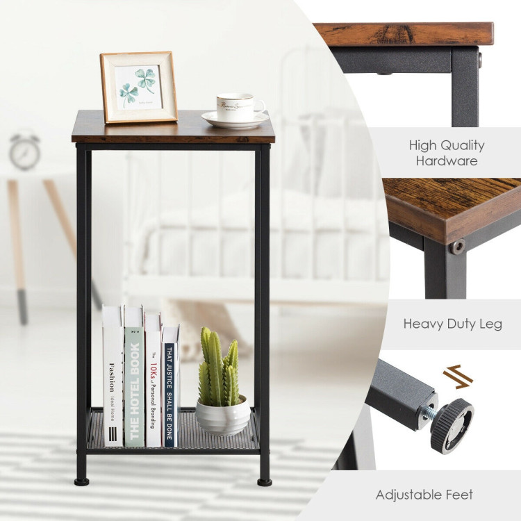 2-Tier Industrial End Table with Metal Mesh Storage ShelvesCostway Gallery View 12 of 12