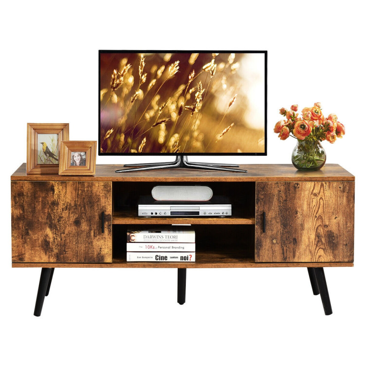 Industrial TV Stand with Storage Cabinets-Rustic BrownCostway Gallery View 11 of 12