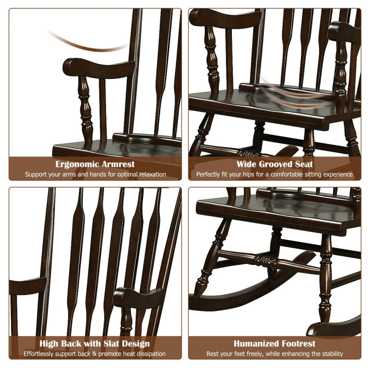 Rocking Chair with Solid Wooden Frame for Garden and Patio-BrownCostway Gallery View 12 of 12