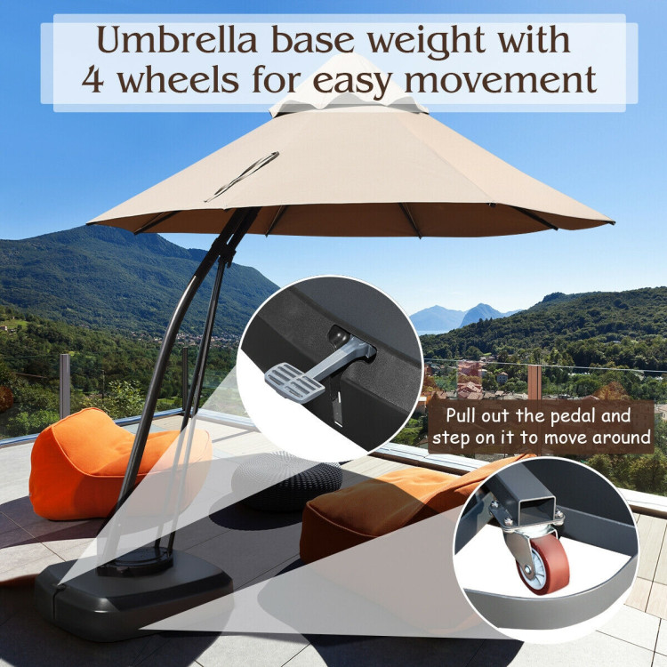 11 Feet Outdoor Cantilever Hanging Umbrella with Base and Wheels-TanCostway Gallery View 11 of 12
