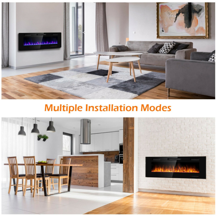 50 Inch Recessed Ultra Thin Electric Fireplace with TimerCostway Gallery View 7 of 13