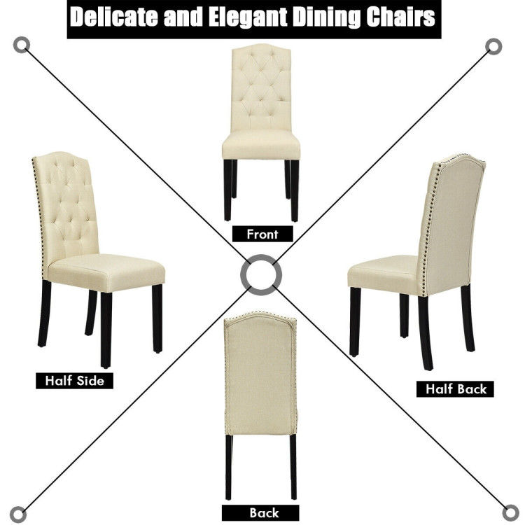 Set of 2 Tufted Upholstered Dining Chairs-BeigeCostway Gallery View 11 of 12