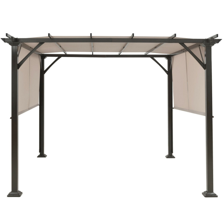 10 x 10 Feet Metal Frame Patio Furniture Shelter-BeigeCostway Gallery View 9 of 10