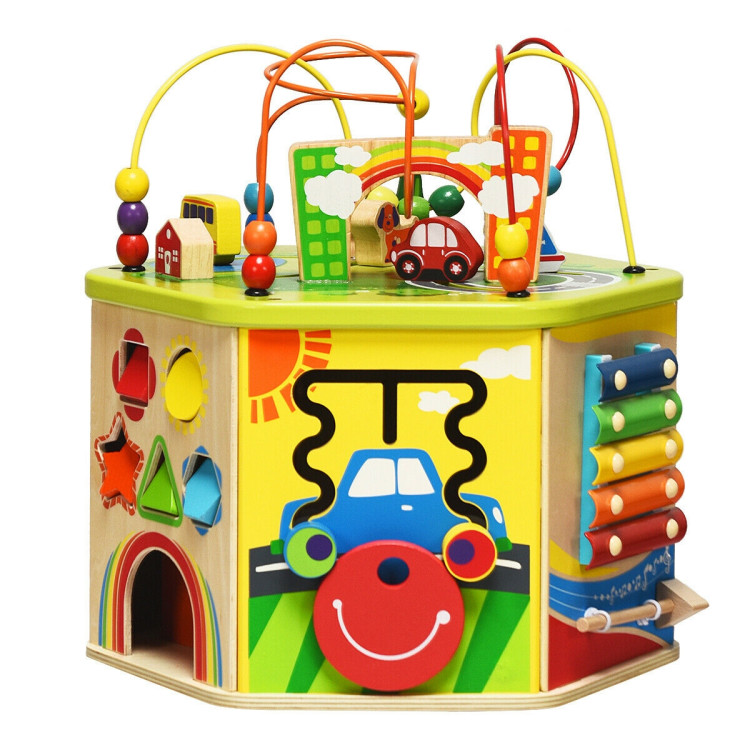 7-in-1 Wooden Activity Cube ToyCostway Gallery View 4 of 12