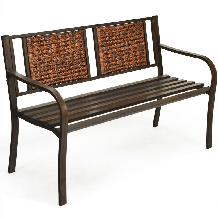 Patio Garden Bench with Powder Coated Steel FrameCostway Gallery View 9 of 12