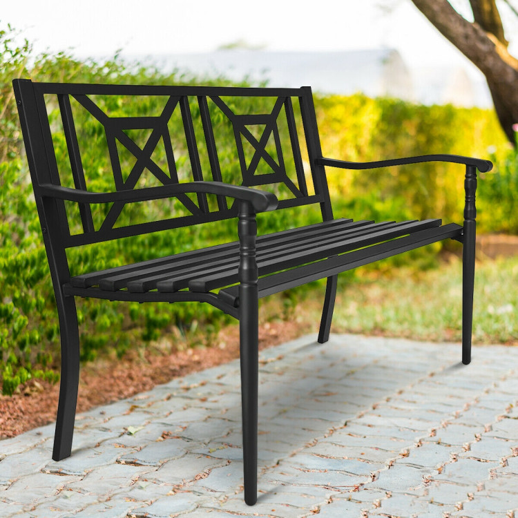 Patio Garden Bench with Powder Coated Steel FrameCostway Gallery View 8 of 12