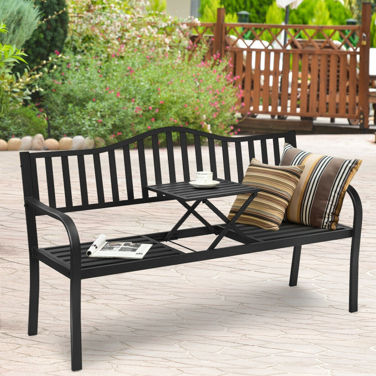 Patio Garden Bench Steel Frame with Adjustable Center TableCostway Gallery View 8 of 11