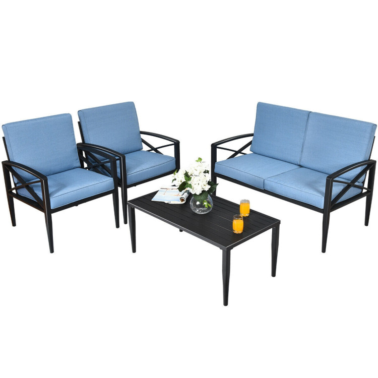 4 Pieces Patio Furniture Set Aluminum Frame Cushioned SofaCostway Gallery View 1 of 12