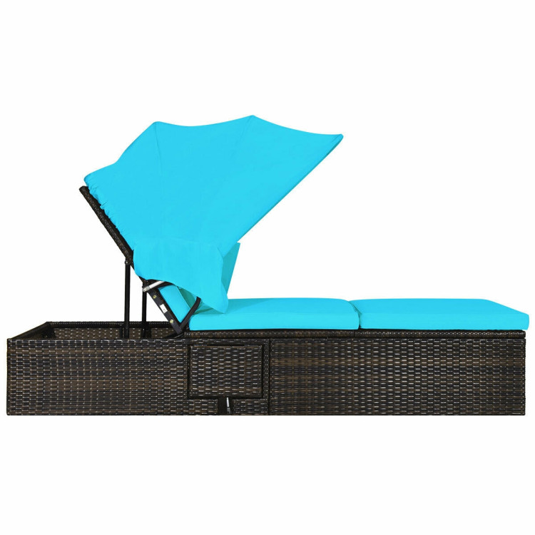 Outdoor Chaise Lounge Chair with Folding Canopy-TurquoiseCostway Gallery View 7 of 12