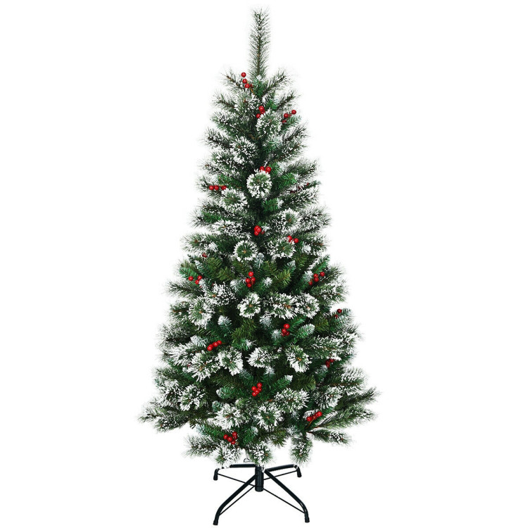 5 Feet Snow Flocked Artificial Christmas Hinged Tree Costway Gallery View 7 of 11