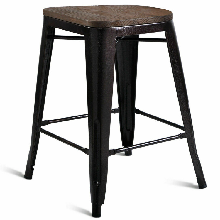 Set of 2 Copper Barstool with Wood Top and High BackrestCostway Gallery View 9 of 11