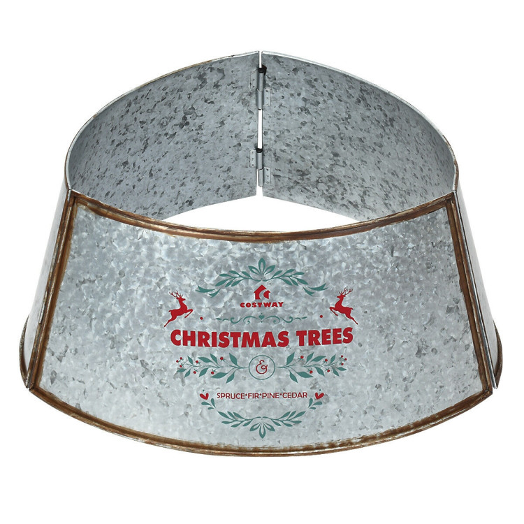 Galvanized Metal ChristmasTree Collar Skirt Ring Cover Decor-SilverCostway Gallery View 1 of 12