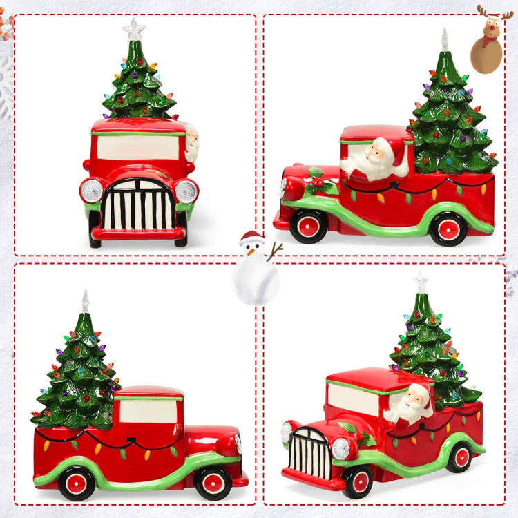 Pre-Lit Vintage Tabletop Ceramic Christmas Tree Truck with BatteryCostway Gallery View 11 of 11