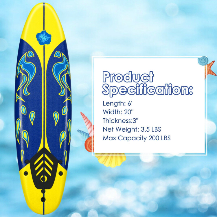 6 Feet Surfboard with 3 Detachable Fins-YellowCostway Gallery View 5 of 11