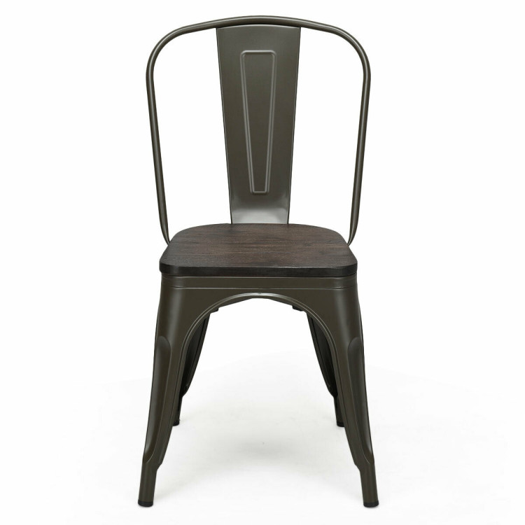 4 Pieces Tolix Style Metal Dining Side Chair Stackable Wood Seat-BlackCostway Gallery View 7 of 11