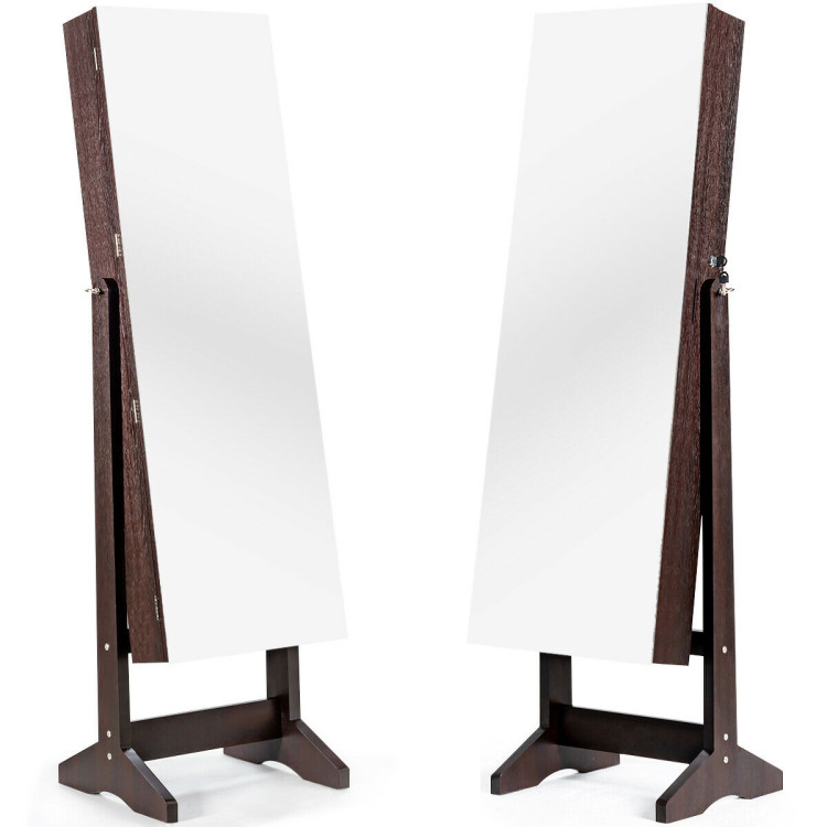 Standing Jewelry Armoire Cabinet with Full Length Mirror-BrownCostway Gallery View 4 of 11