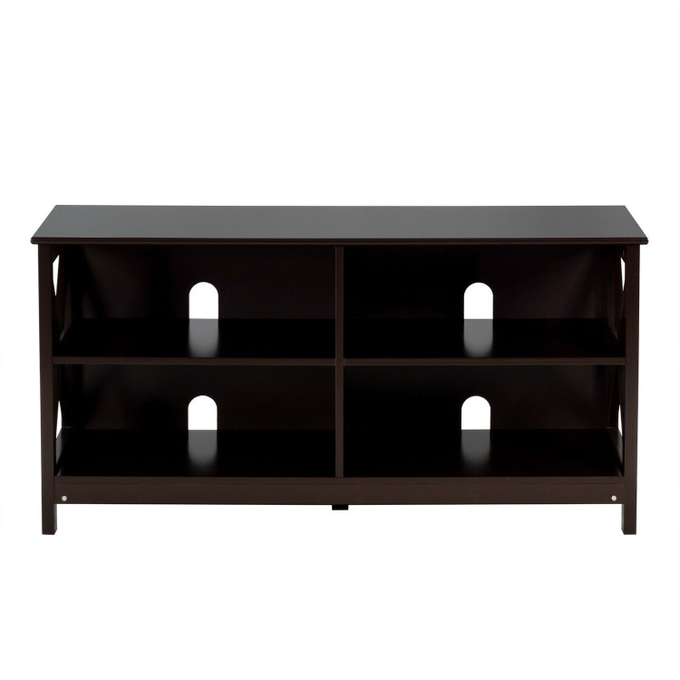Wooden TV Stand Entertainment for TVs up to 55 Inch with X-Shaped Frame-BrownCostway Gallery View 10 of 12