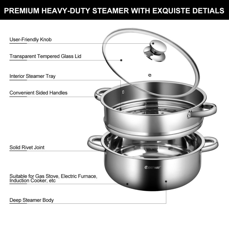9.5 QT 2 Tier Stainless Steel Steamer Cookware BoilerCostway Gallery View 12 of 12