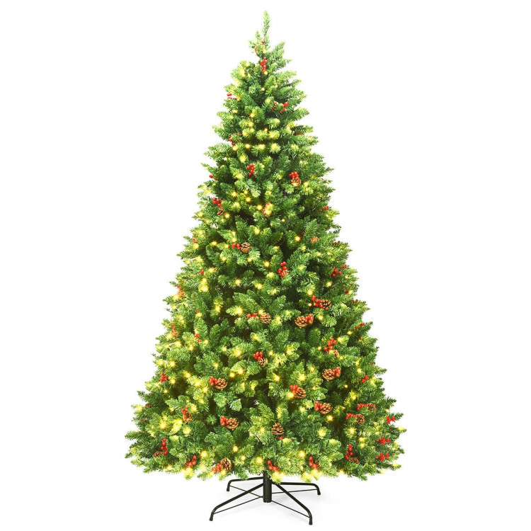 7.5 Feet Pre-lit Hinged Christmas Tree with 550 LED Lights and Sturdy Metal StandCostway Gallery View 1 of 12