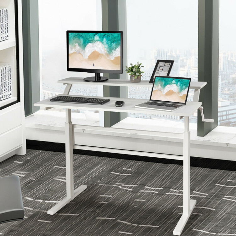 Standing Desk Crank Adjustable Sit to Stand Workstation -WhiteCostway Gallery View 2 of 9