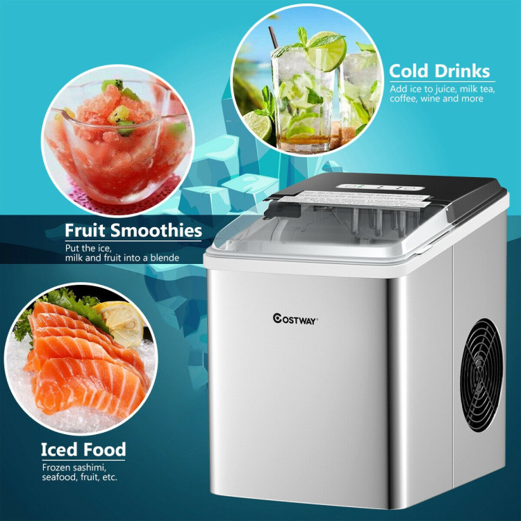 Stainless Steel 26 lbs/24 H Self-Clean Countertop Ice Maker MachineCostway Gallery View 10 of 13