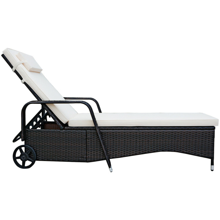 Outdoor Recliner Cushioned Chaise Lounge with Adjustable BackrestCostway Gallery View 8 of 11
