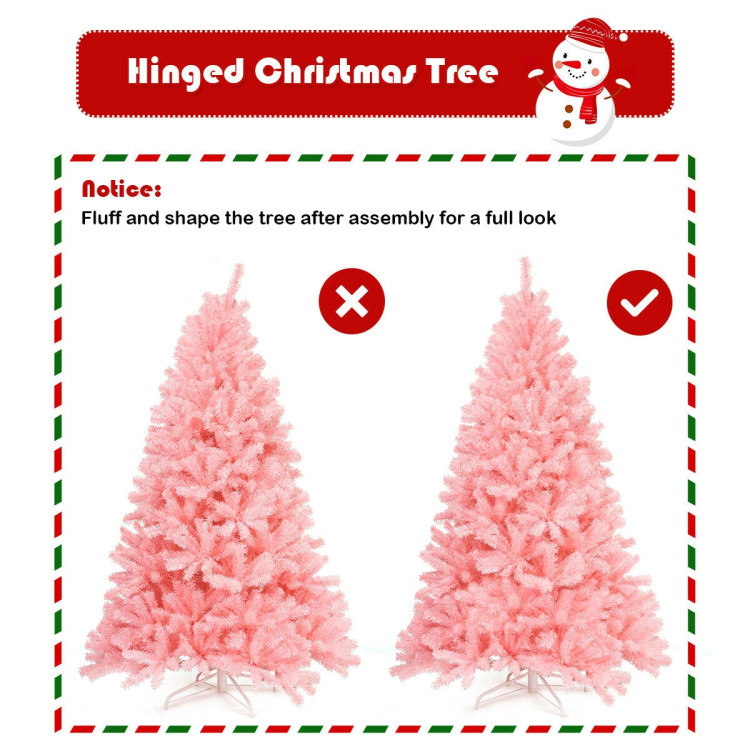 6 Feet Pink Artificial Hinged Spruce Full Christmas Tree with Foldable Metal StandCostway Gallery View 5 of 12