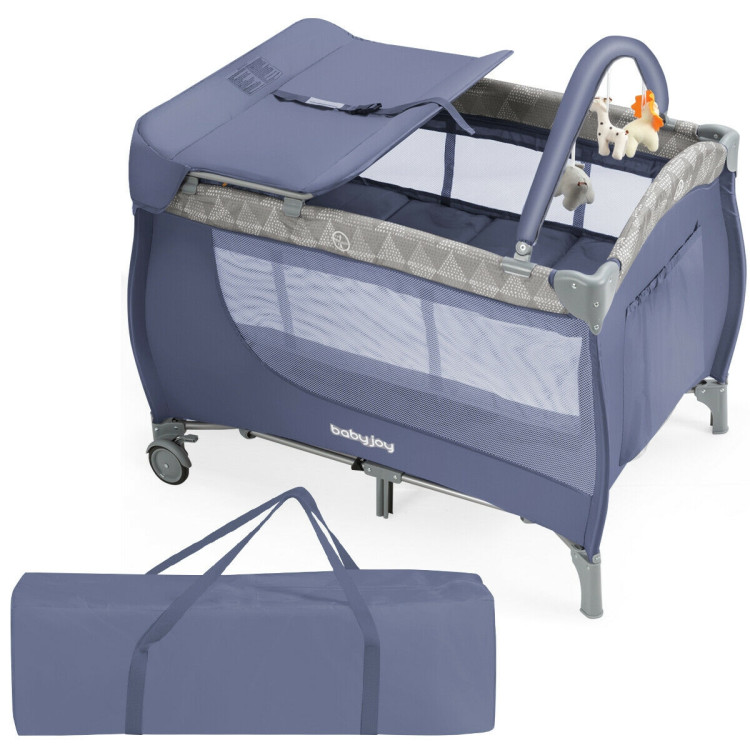 Foldable Safety  Baby Playard for Toddler Infant with Changing Station-GrayCostway Gallery View 3 of 12