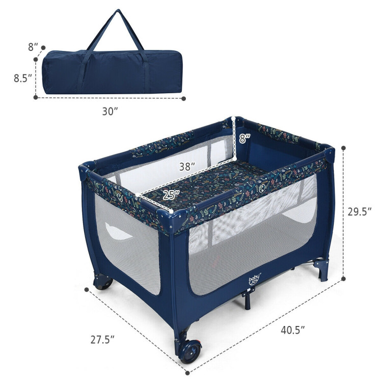 Portable Baby Playpen with Mattress Foldable Design-BlueCostway Gallery View 3 of 12