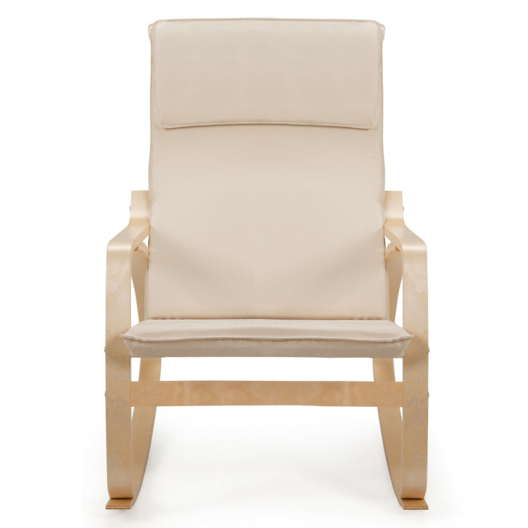 Stable Wooden Frame Leisure Rocking Chair with Removable Upholstered Cushion-BeigeCostway Gallery View 8 of 12