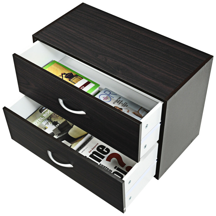 2-Drawer Stackable Horizontal Storage Cabinet Dresser Chest with Handles-EspressoCostway Gallery View 4 of 12