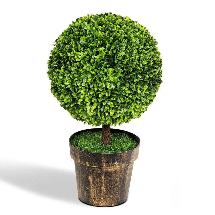 2 Pieces 24 Inch Artificial Boxwood Topiary Ball Tree for House and OfficeCostway Gallery View 9 of 11