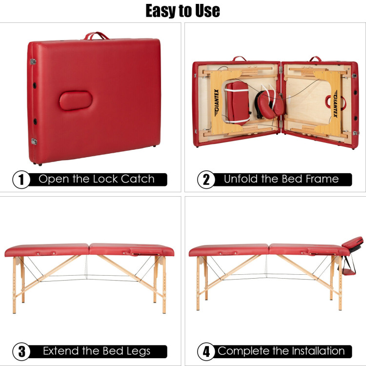 Portable Adjustable Facial Spa Bed  with Carry Case-RedCostway Gallery View 10 of 12