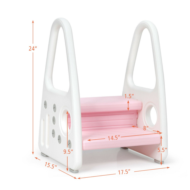 Kids Step Stool Learning Helper with Armrest for Kitchen Toilet Potty Training-PinkCostway Gallery View 5 of 13