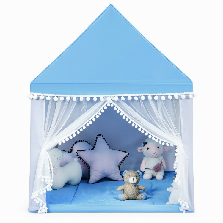 Kids Play Tent Large Playhouse Children Play Castle Fairy Tent Gift with Mat-BlueCostway Gallery View 8 of 13