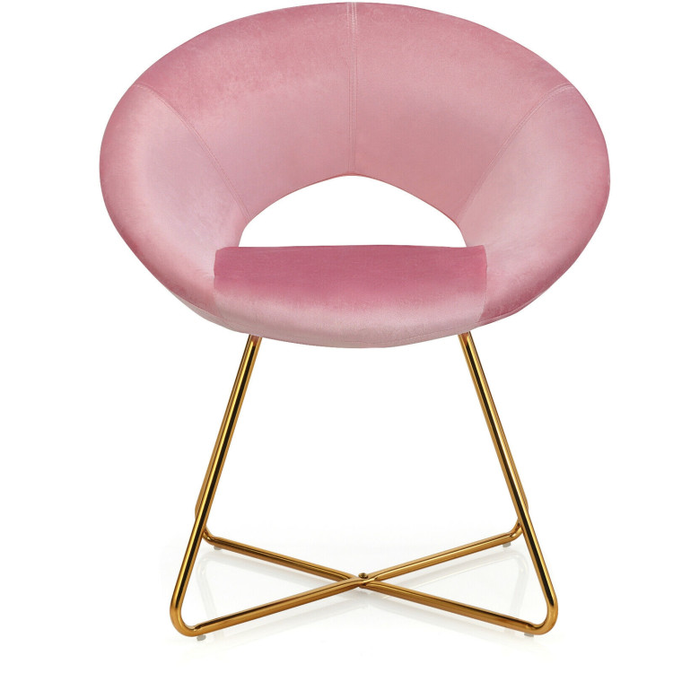 Set of 2 Comfy Cute Upholstered Vanity Desk Chair with Metal Legs-PinkCostway Gallery View 5 of 12