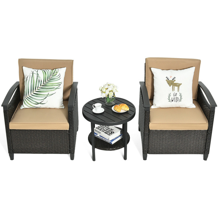 3 Pieces Patio Rattan Furniture Set Cushioned Sofa Storage Table with Shelf GardenCostway Gallery View 6 of 12